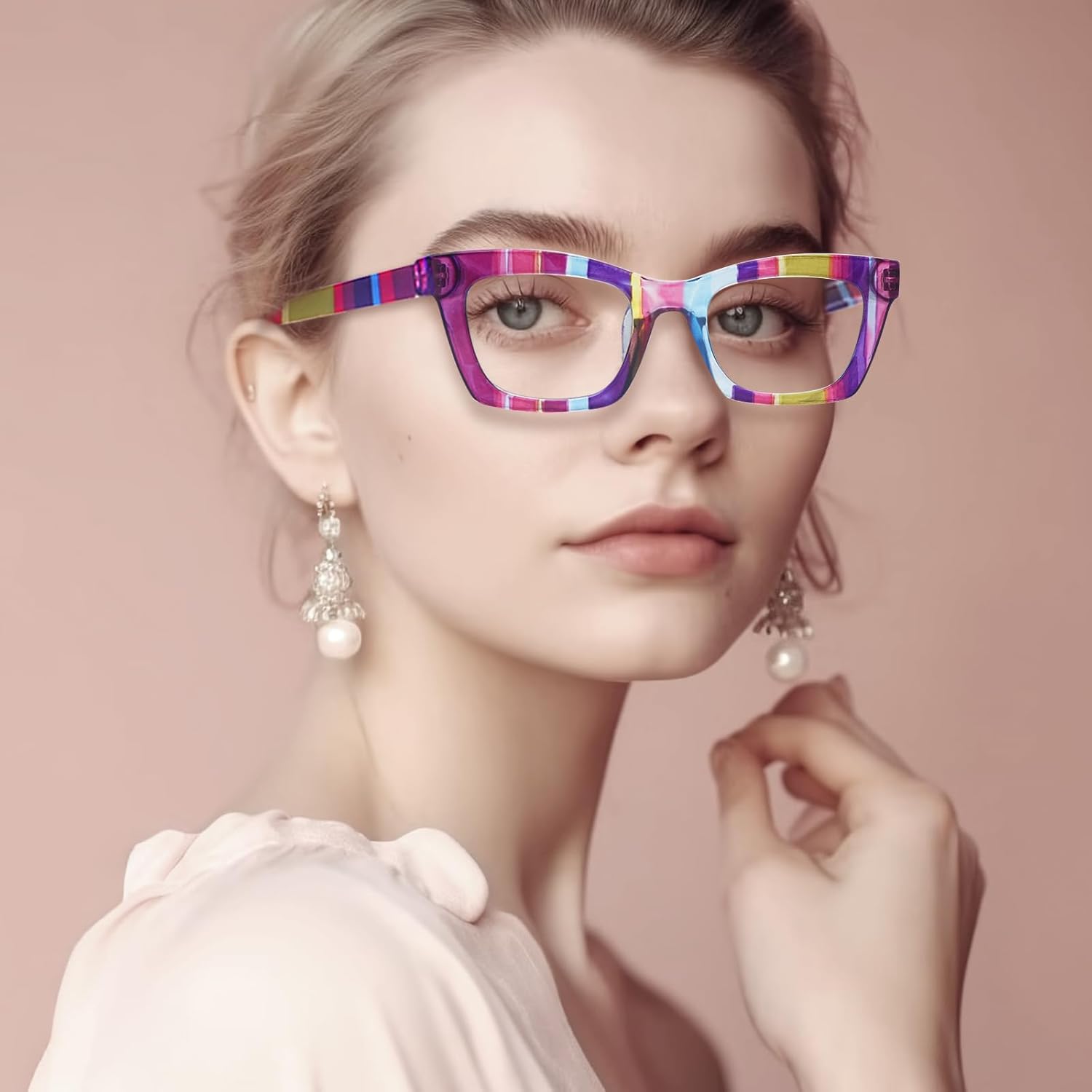SIGVAN Paquete de 6 lentes de lectura estilo Oprah con bloqueo de luz azul, cuadrados, para computadora, bisagra de resorte para mujer