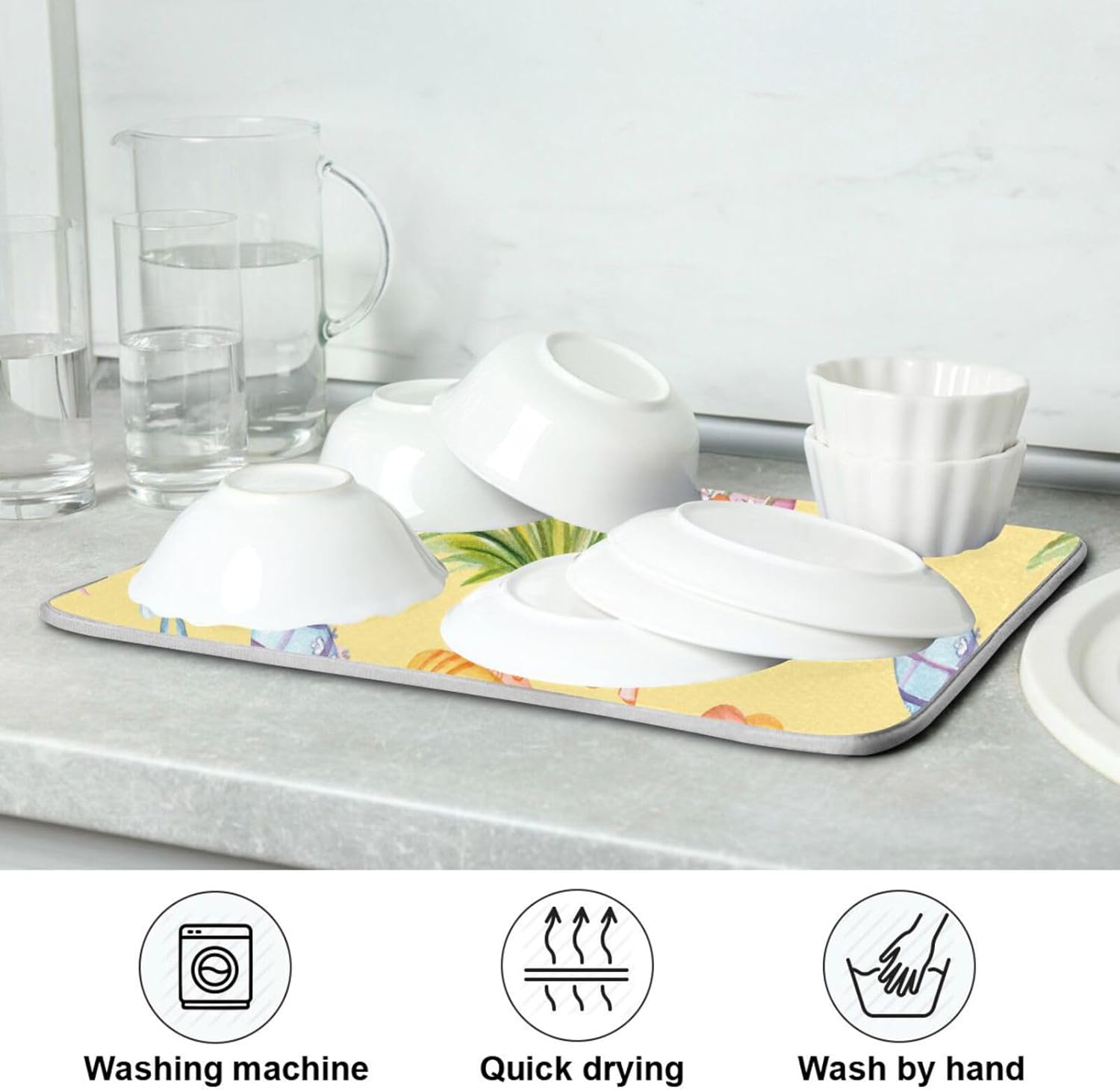 Colorful Easter Eggs Drying Dish Mat Washnable Absorbent Kitchen Counter Mat Kitchen Countertop Decor Tapete Para Cocina 16” x 18”