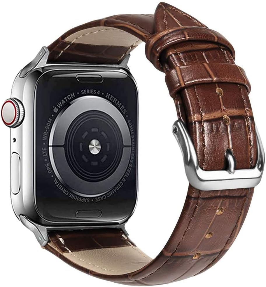 Compatible con correas de Apple Watch de 1.614 in1.575 in1.496 in 1.929 in1.772 in1.732 in1.654 in, correa de repuesto de piel de cocodrilo para