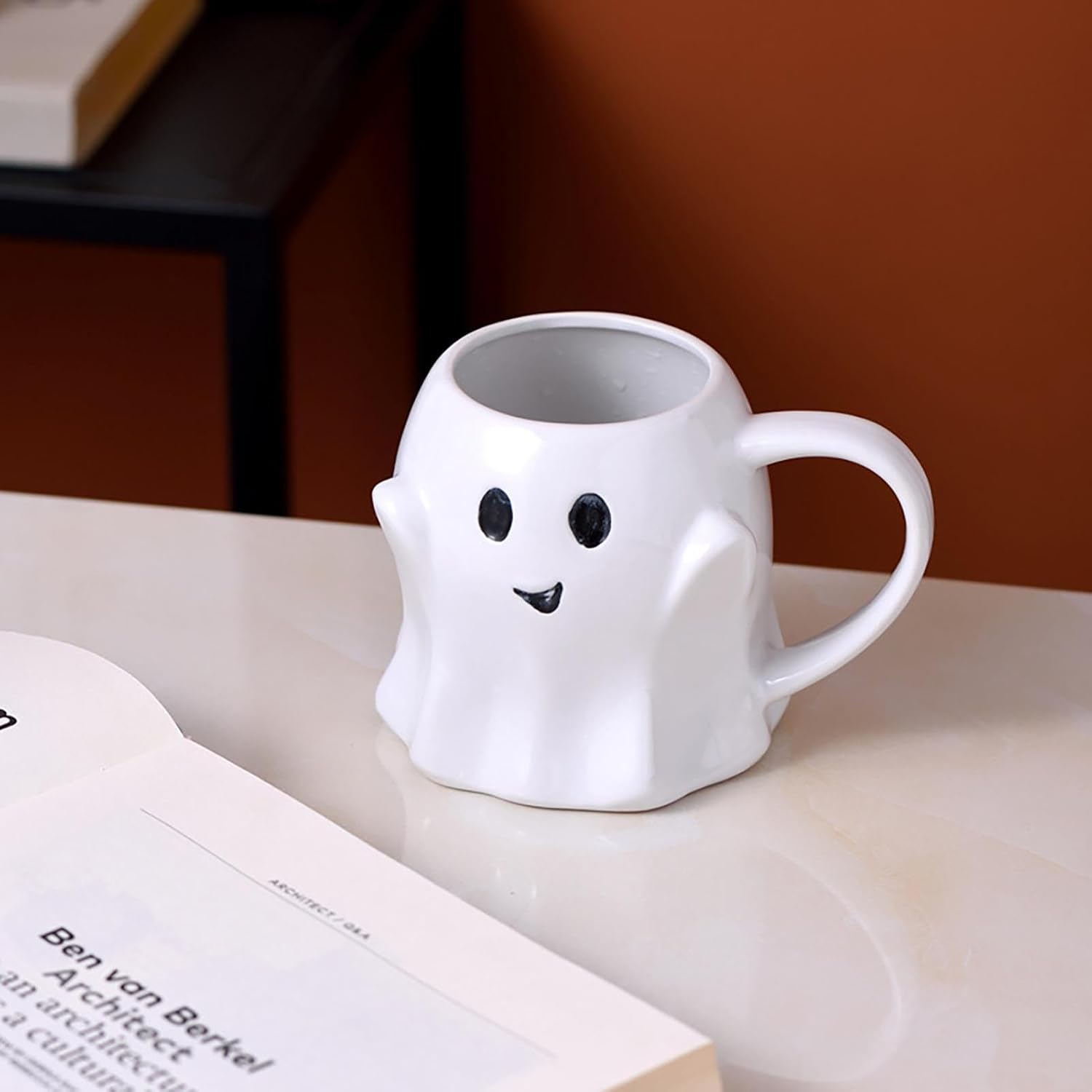 Tazas de fantasma de Halloween, tazas de café de cerámica de 14.9 fl oz con caja de regalo, taza de calabaza de buenos días, vaso espeluznante de