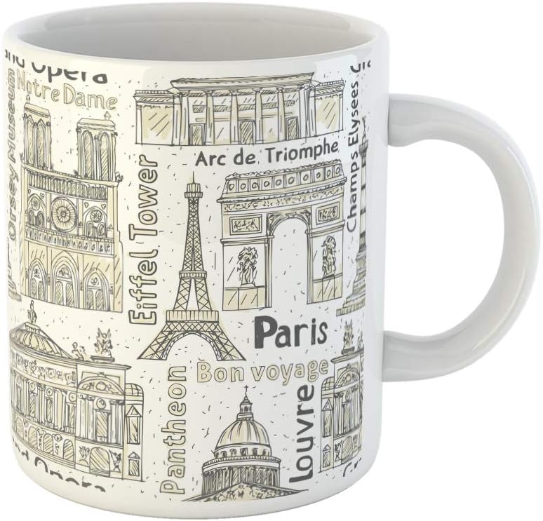 Taza de café Paris Landmarks Patrón Torre Eiffel Notre De Arc Triomphe 11 Oz Taza de té de cerámica Tazas El mejor regalo o recuerdo para familiares