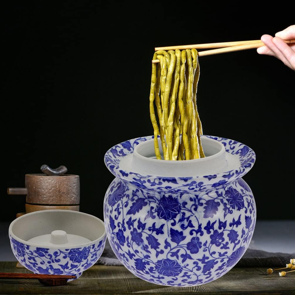 Vaguelly Tarro de encurtidos de cerámica, tarro de Kimchi de cerámica, pepinillos, tarro de fermentación tradicional, contenedor de encurtidos