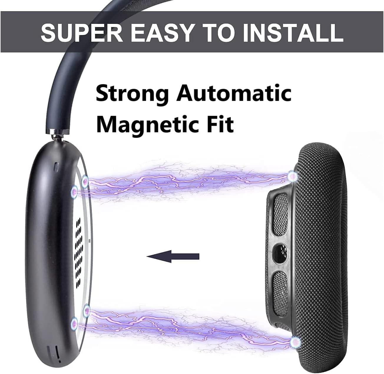 Fundas de repuesto para almohadillas para Airpod Max, 1 par, malla de tela textil duradera con conexión magnética (negro)