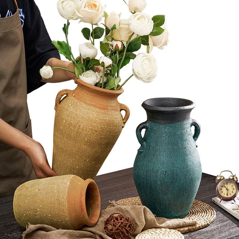 Jarrones de terracota para flores, 2 macetas grandes de arcilla, macetas de jardín de cerámica áspera para plantas al aire libre, jarrones franceses