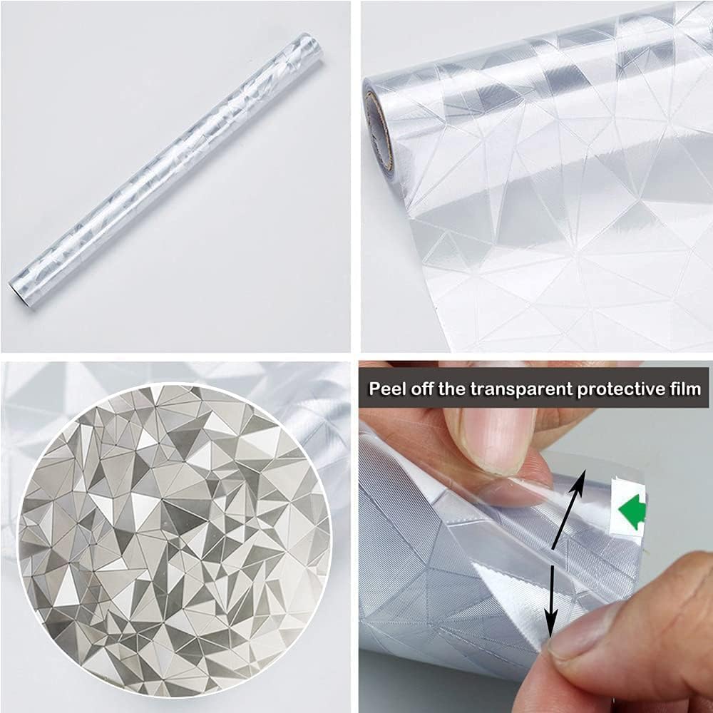 Bloss Película decorativa de privacidad para ventana, diseño de diamante 3D, no adhesiva, para control de calor en casa, oficina, 17.7 x 78.7