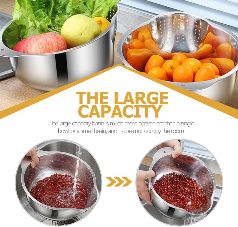 ZzzaNa Stainless Steel Washing Bowl Rice Washing Bowl Colander Strainer 20cm Fine Mesh Strainer for Washing Vegetables Fruit Beans Pasta Colander