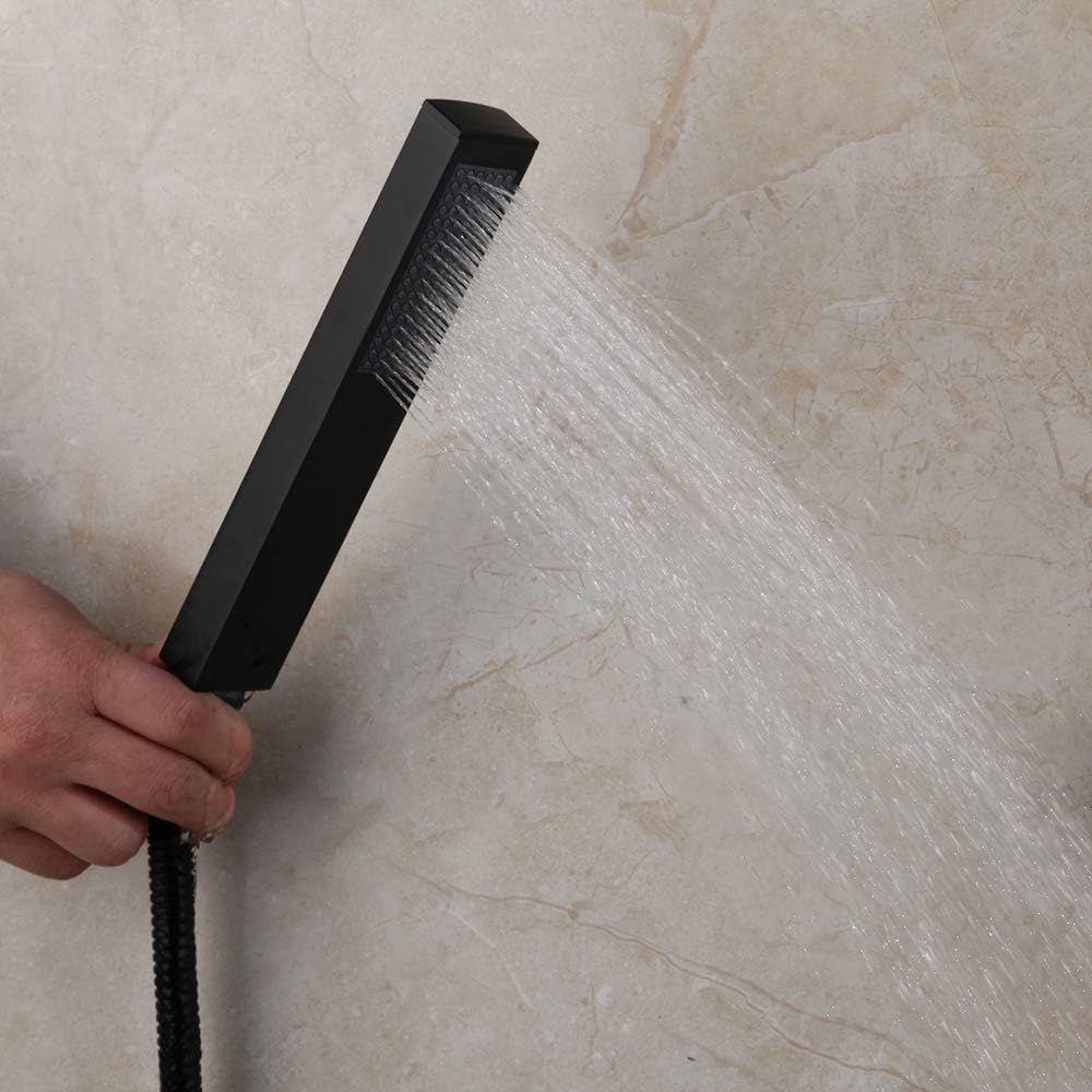 Sistema de ducha negro para baño, cabezal de ducha cuadrado de lluvia de 8 pulgadas, montado en la pared, válvula mezcladora de 3 vías, boquilla de