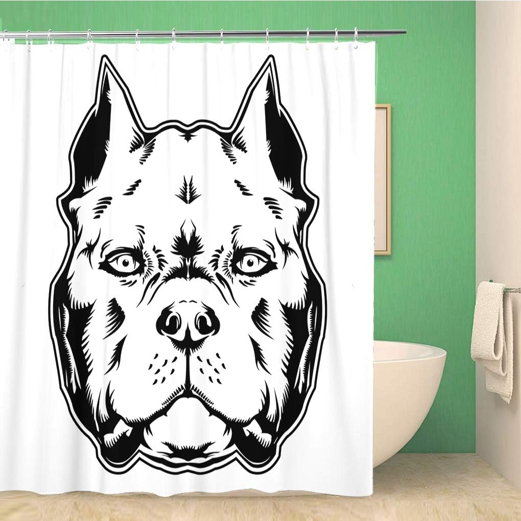Cortina de ducha de baño Pitbull Pit Bull American Bully Dog Tattoo Head Angry de 60 x 72 pulgadas, juego de cortina de baño impermeable con ganchos