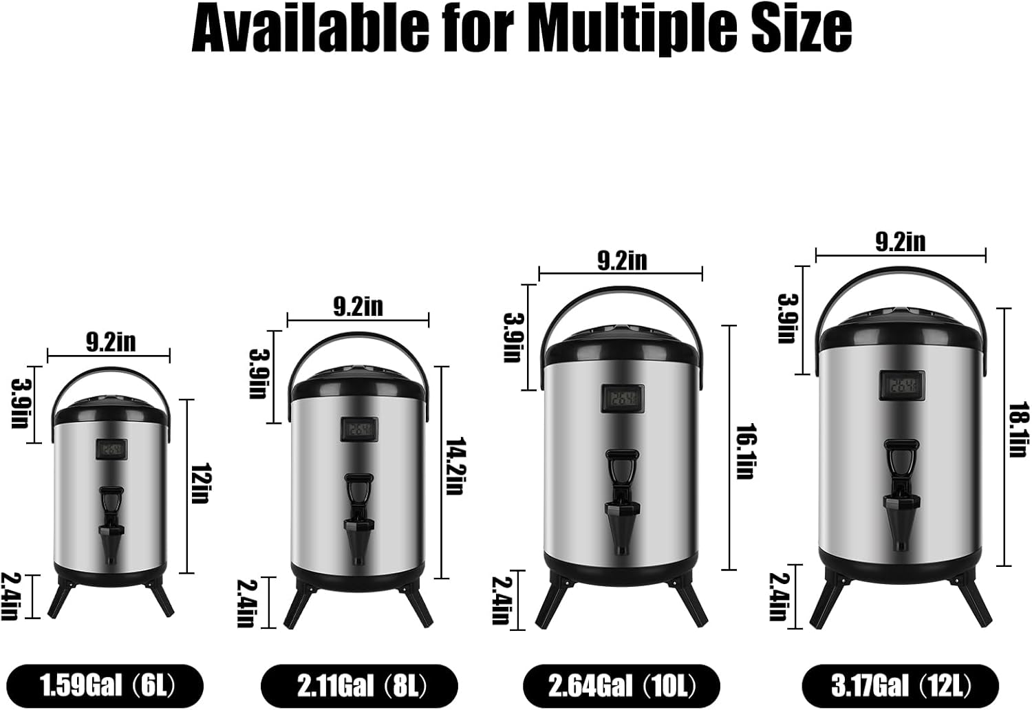 Dispensador de bebidas aislado de 12 cuartos de galón  3.2 galones, dispensador de bebidas de acero inoxidable dispensador de bebidas frías y
