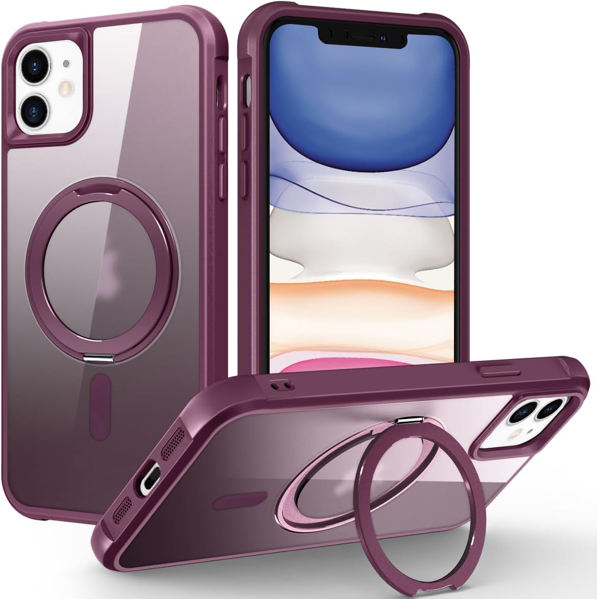 Funda para iPhone 1314 con soporte de anillo magnético giratorio de 360 MagSafe compatible protección de grado militar translúcido mate iPhone 1314