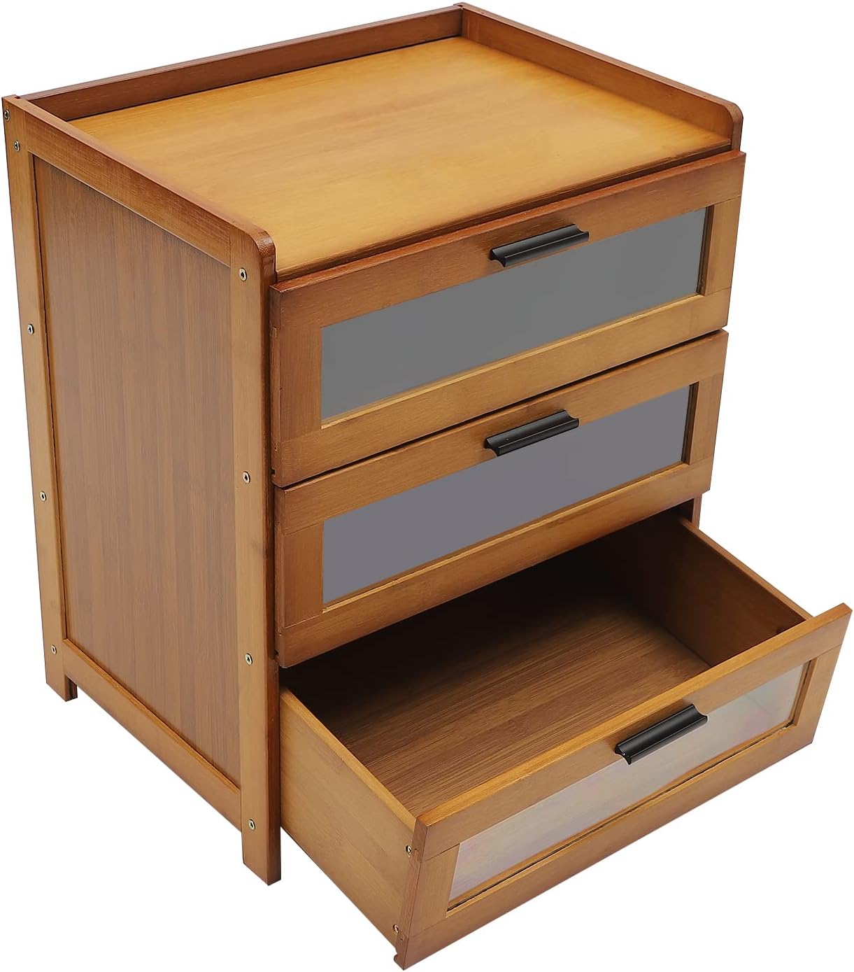 TFCFL Mesita de noche moderna, mesa auxiliar bohemia con 3 cajones, mesita de noche decorativa de mediados de siglo, mesa auxiliar para sofá de pie