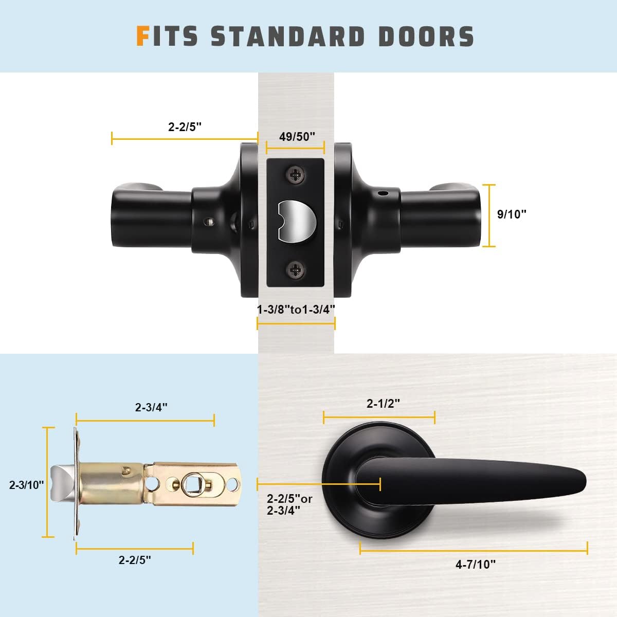 KNOBWELL Paquete de 10 manijas modernas para puerta interior color negro mate, pomo de puerta de armario con palancas rectas (sin pestillo, sin