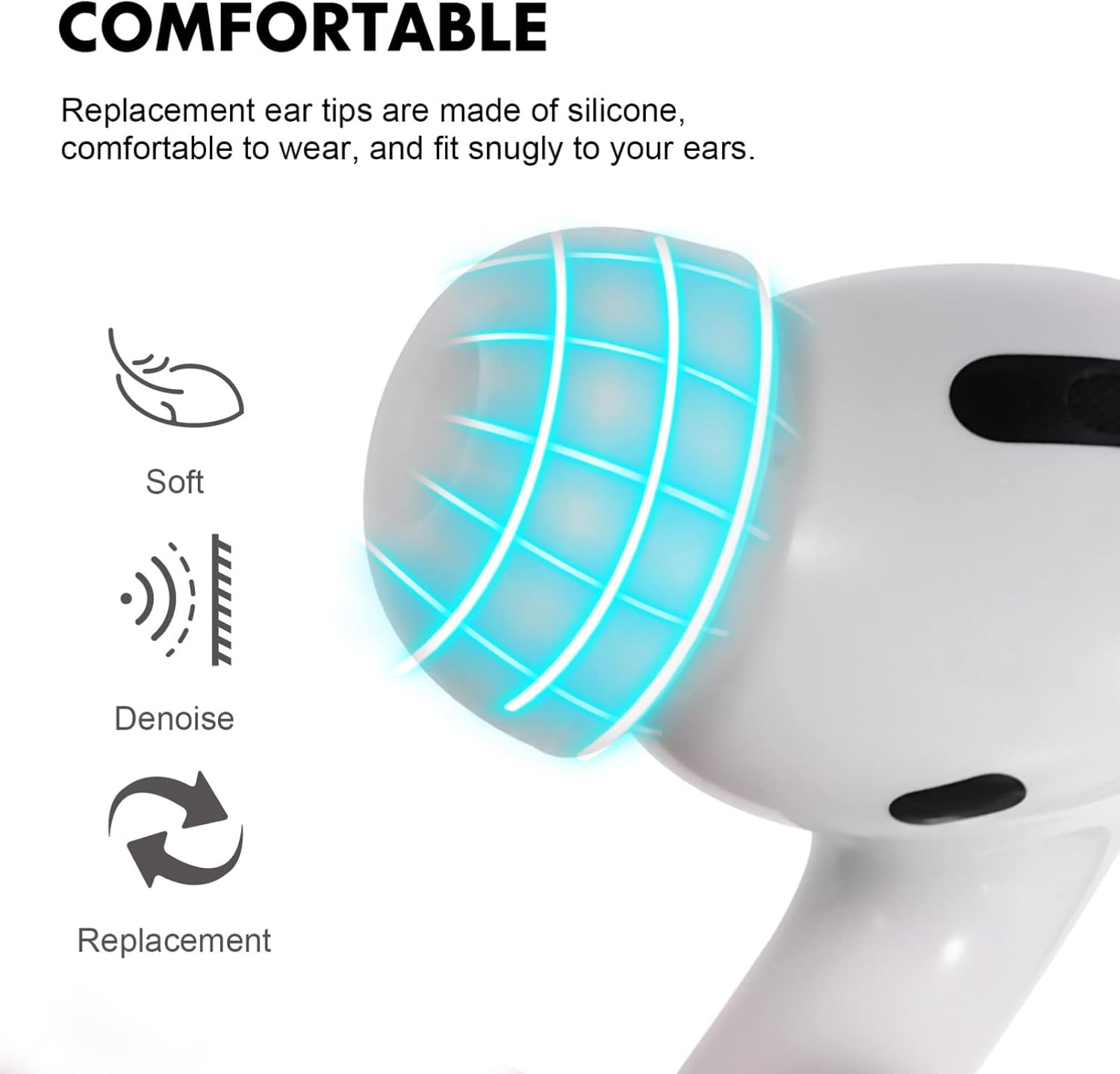 Gatuida Puntas de repuesto para las orejas, 8 pares de puntas de oreja, 4 tamaños de repuesto de goma de silicona para auriculares, accesorios de gel