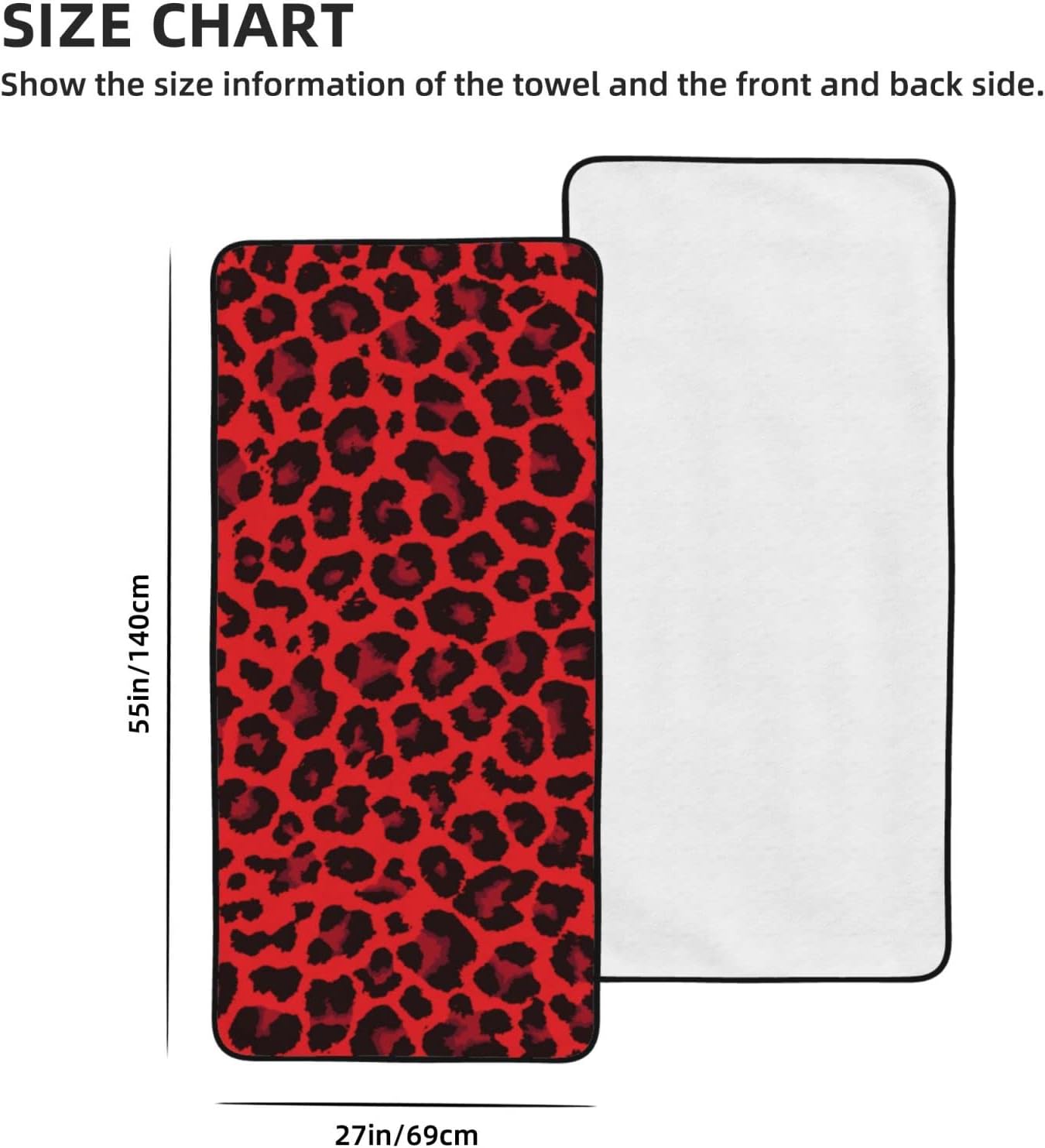 Toalla de baño con estampado de leopardo rojo, 55 x 27 pulgadas, toalla de baño de microfibra de viaje, toalla de playa para hombres y mujeres