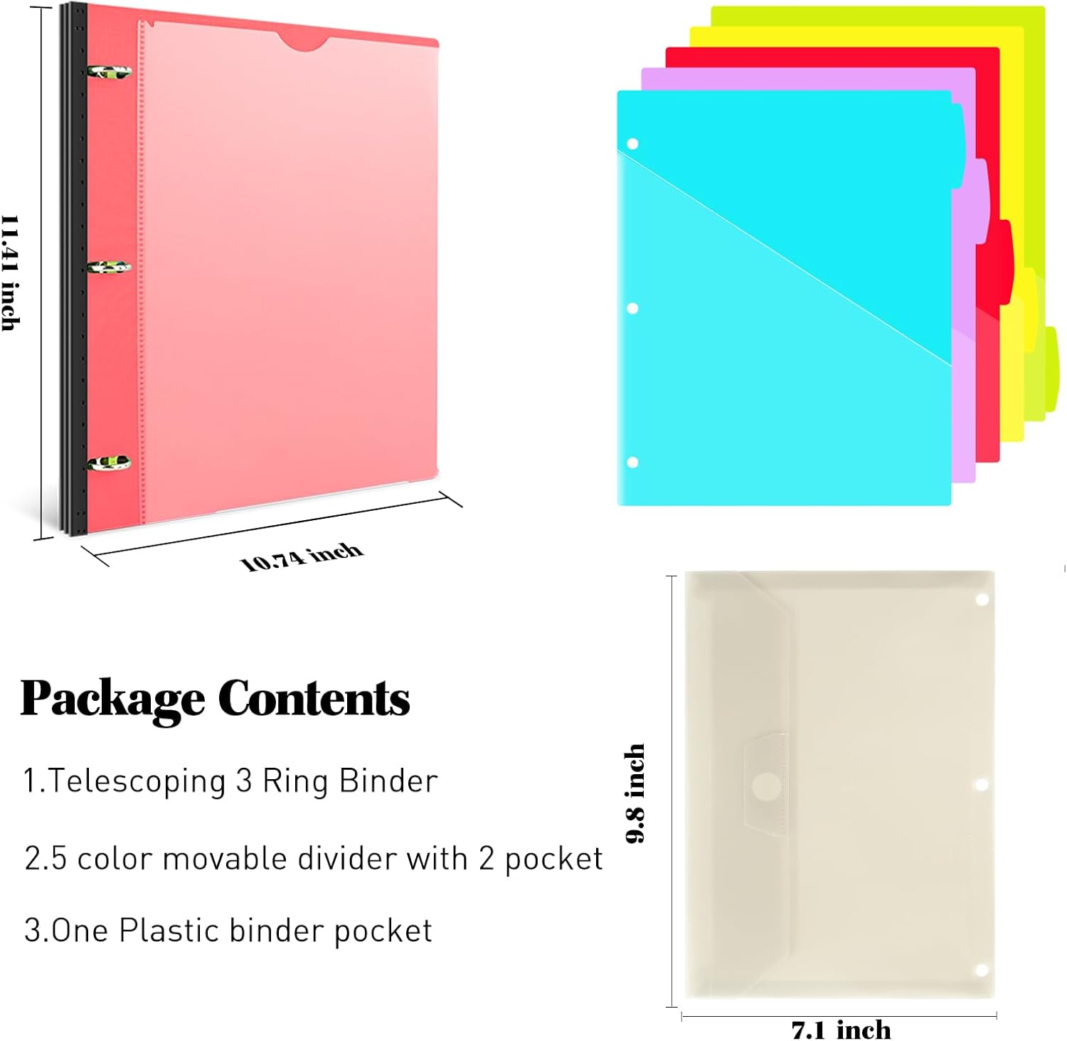 INFUN Carpeta organizadora telescópica de proyectos, carpeta de 13 bolsillos y 3 anillos de 1 pulgada con cubierta frontal personalizable, divisor