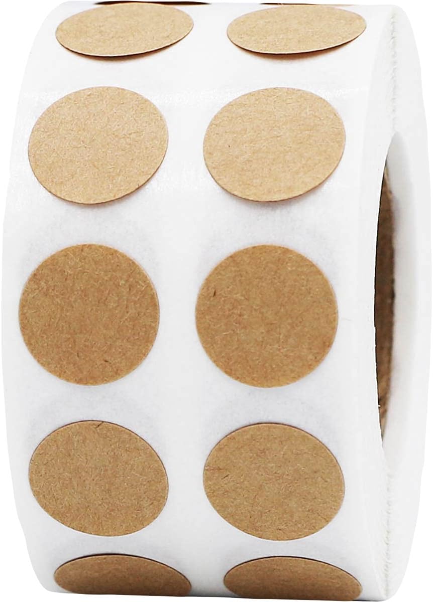 café papel Kraft Natural círculo dot pegatinas, 12inch redondo, 1000Etiquetas en un rollo