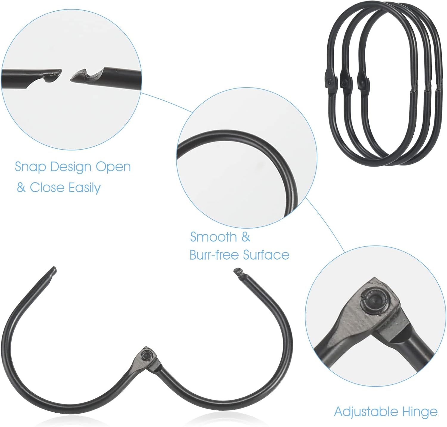 Goowin – 24 anillos para cortina de ducha, ganchos para cortina de ducha, anillos de ducha ovalados para cortina, anillos de cortina de ducha de