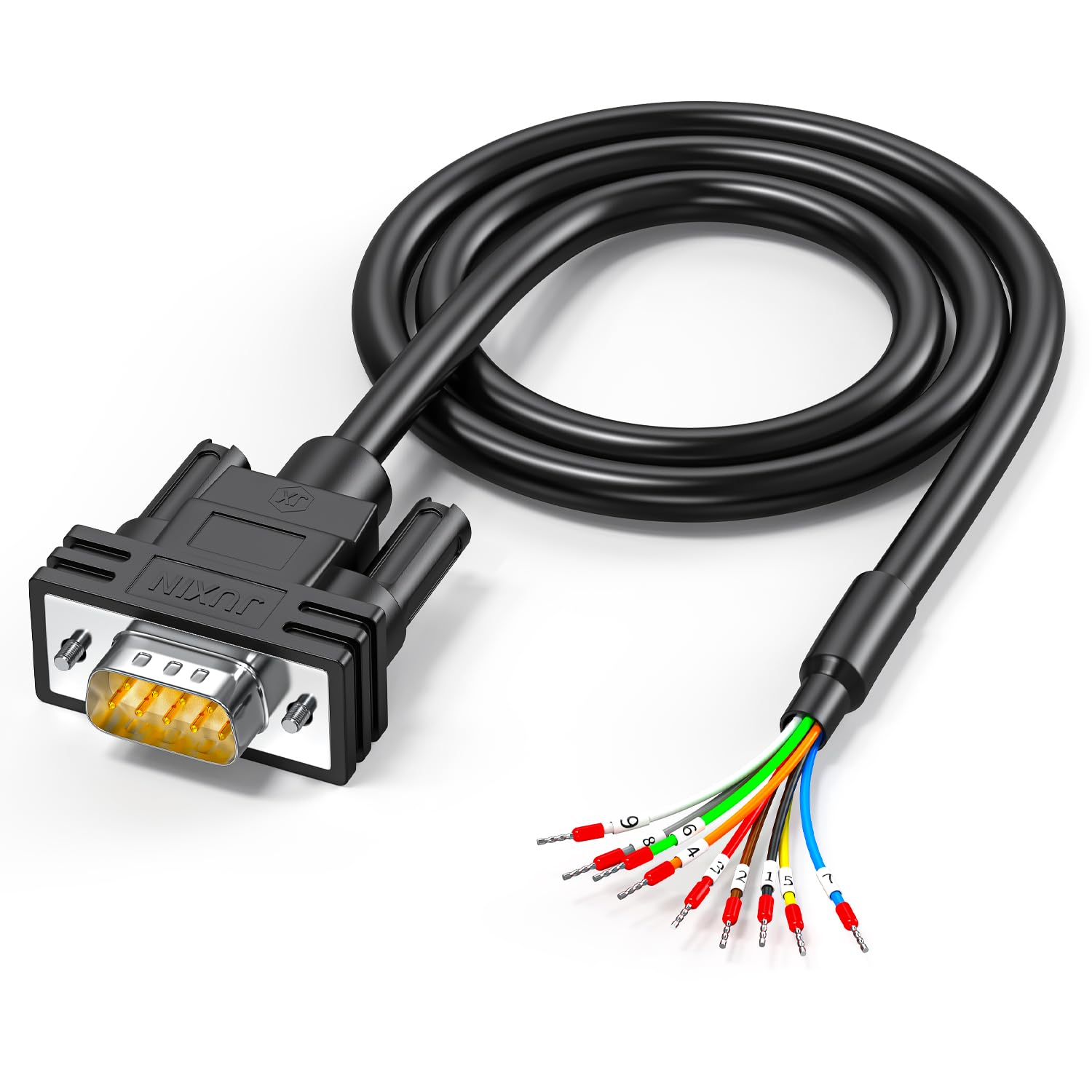 DB9 – Cable serie RS232 de 5 pies, DB9 macho a cable desnudo con marcador de cable, conector D-SUB de 9 pines RS232 a cable de alambre desnudo, 9