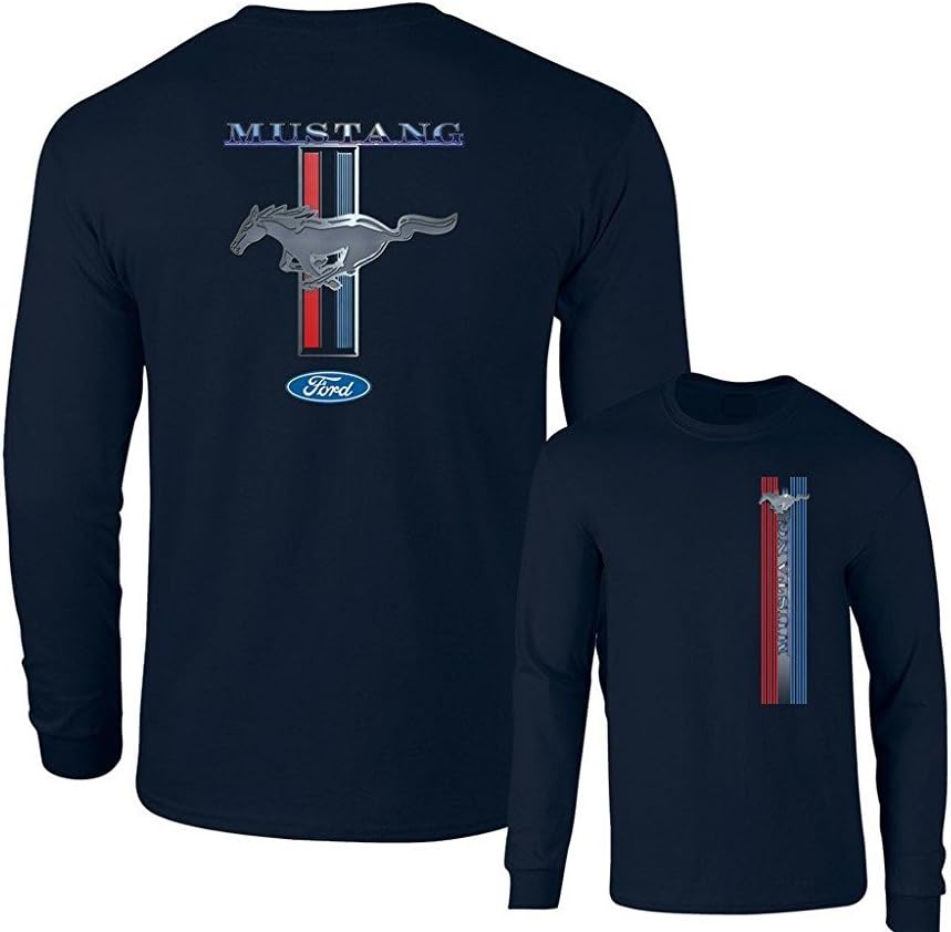 Ford Mustang Pony Racing Stripe 5.0 Muscle Shelby Camiseta de manga larga con estampado delantero y trasero