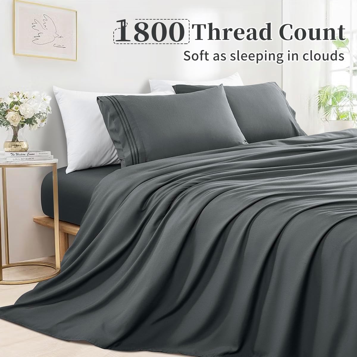 Shilucheng Juego de sábanas, sábanas transpirables y refrescantes, sábanas de microfibra suave de 1800 hilos, ropa de cama cómoda con bolsillos de