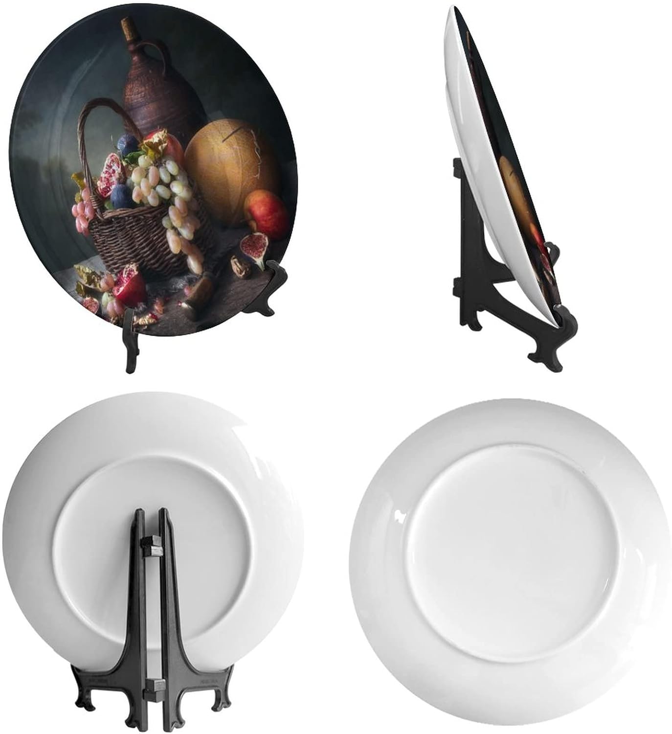 Still Life – Plato decorativo de cerámica de frutas, plato decorativo de uvas y granadas, con soporte vertical, placa de porcelana artística, apto