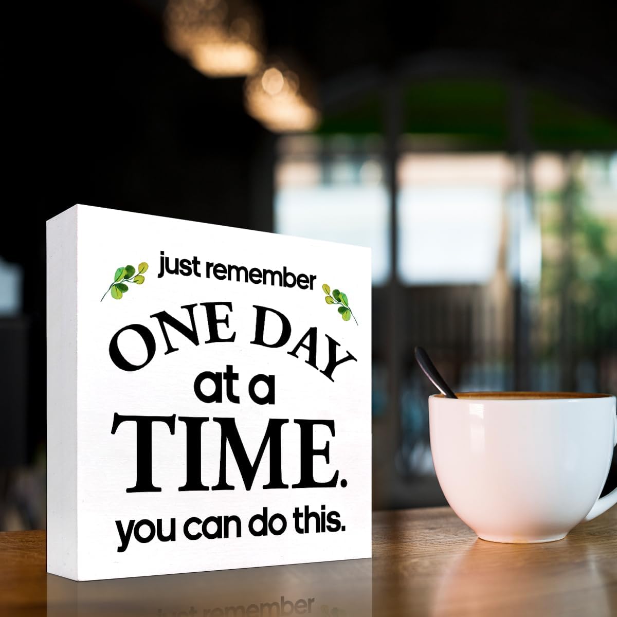Letrero de madera con texto en inglés “Just Remember One Day at a Time You can Do This Wood”, recordatorio motivacional para decoración de