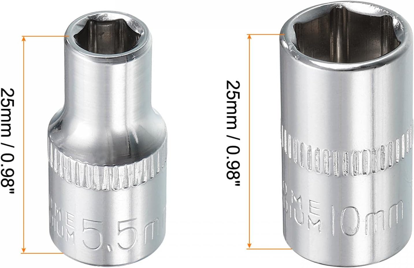 uxcell Juego de 6 llaves de vaso poco profundas de 14 pulgadas por 0.217 in y 0.394 in, métrico de 6 puntos, acero CR-V
