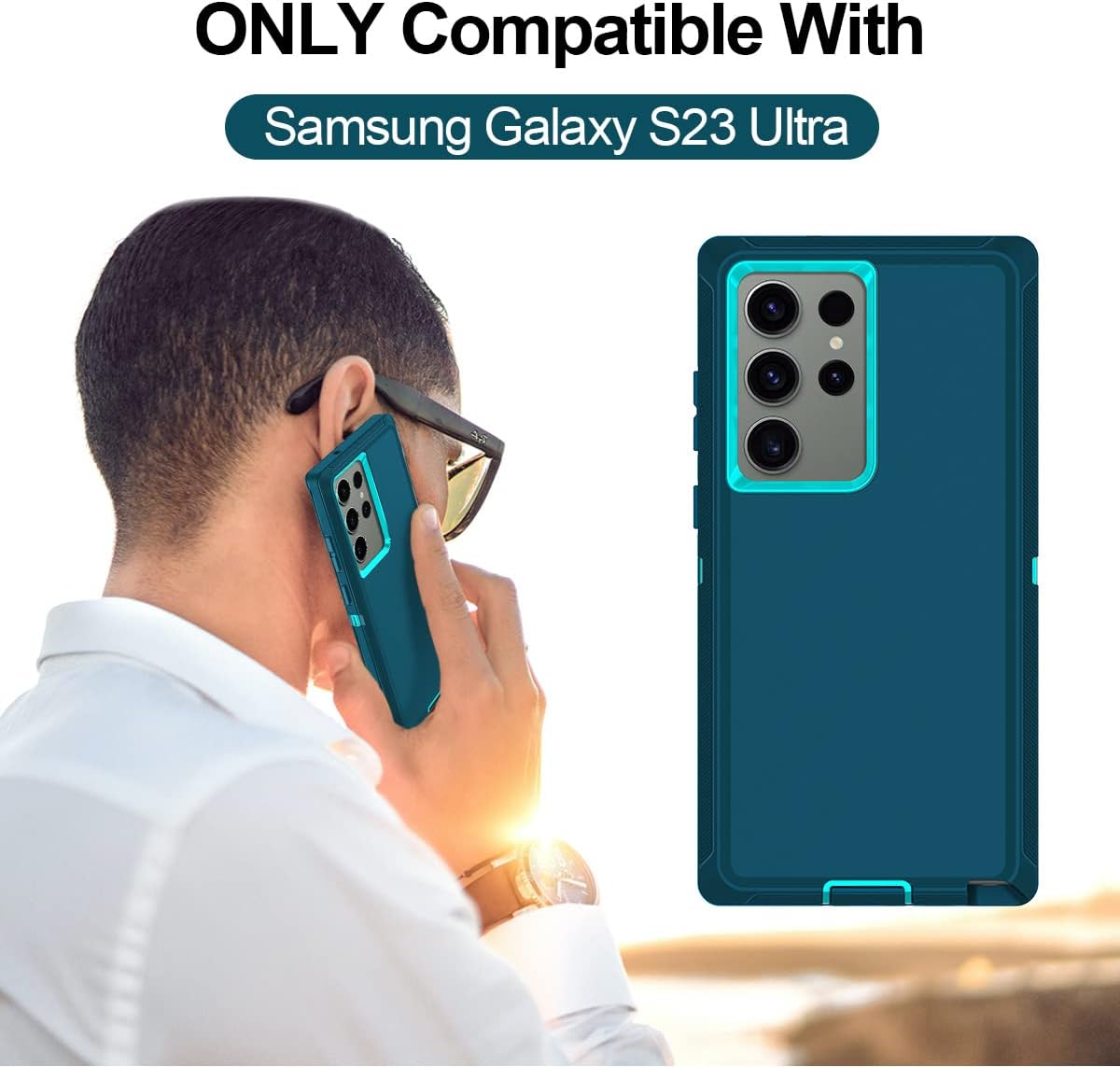 I-HONVA Funda para Samsung Galaxy S23 Ultra con 2 protectores de lente de cámara, resistente a prueba de golpes, 3 capas, protección de cuerpo