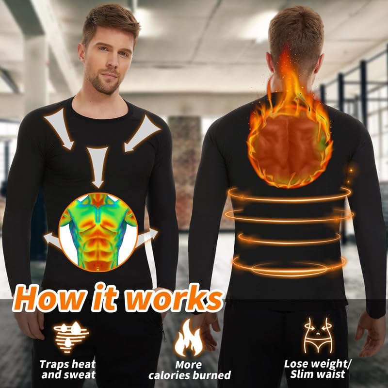 SHAPERIN Sauna Shirt for Men Weight Loss Sauna Jacket Tops Heat Trapping Sauna Suit Sweat Vest Body Shaper Gym Workout