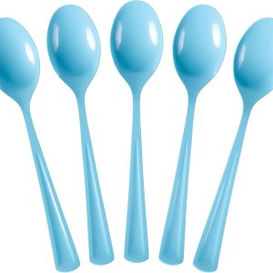Cucharas desechables de plástico azul claro, 100 piezas, cubiertos desechables de plástico azul claro resistente, cubiertos desechables azul claro, Cucharas desechables de plástico azul claro, 100 piezas, cubiertos desechables de plástico azul claro resistente, cubiertos desechables azul claro,