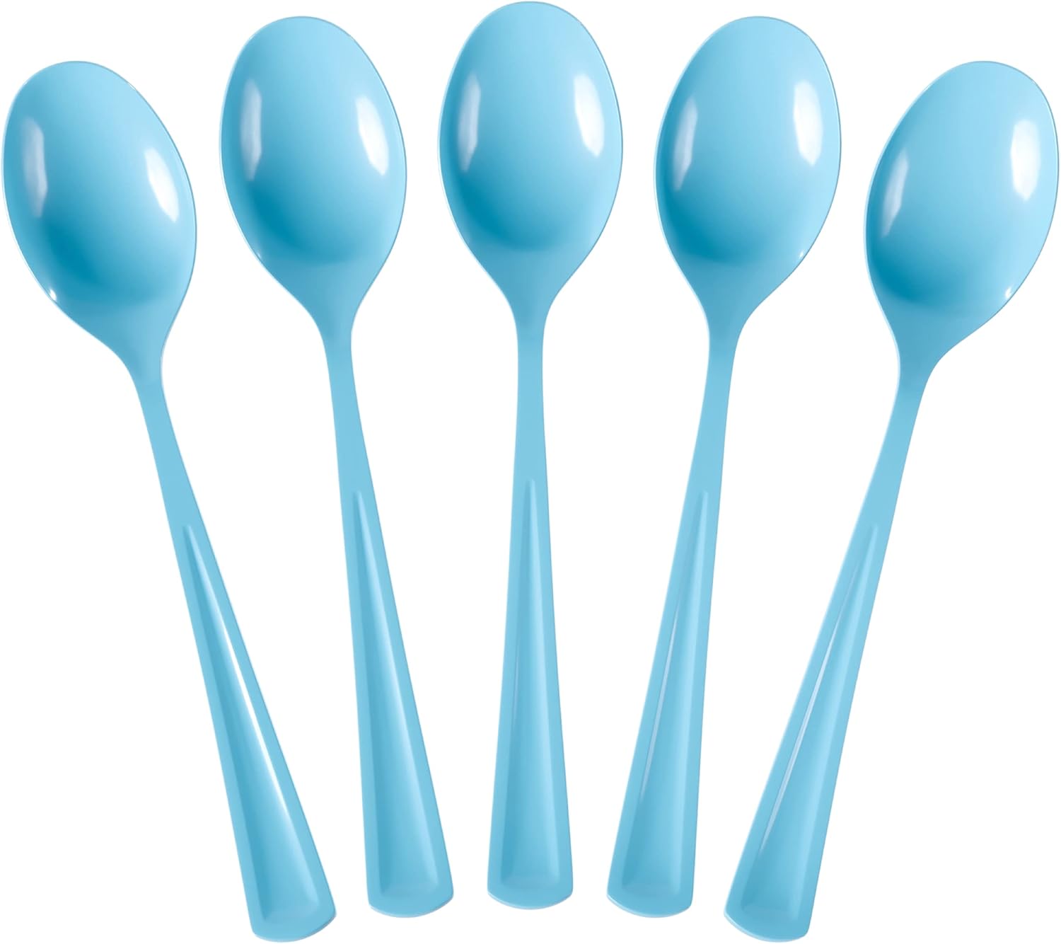 Cucharas desechables de plástico azul claro, 100 piezas, cubiertos desechables de plástico azul claro resistente, cubiertos desechables azul claro,