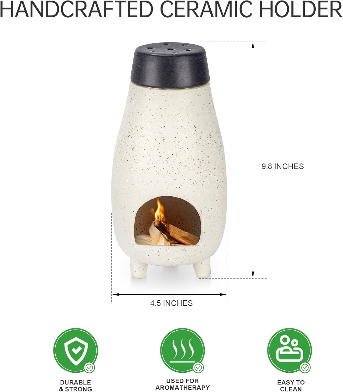 Soporte de incienso grande 3 en 1 para palitos de palo santo, paquetes de incienso de cono, quemador de incienso de cerámica hecho a mano, receptor