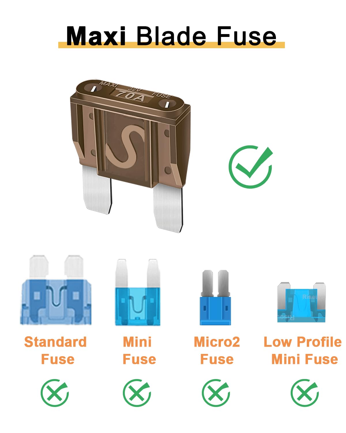 Fusibles maxi de 70 amperios, fusible de hoja automotriz de 70 A para automóvil, automóvil, caravana, barco, camión