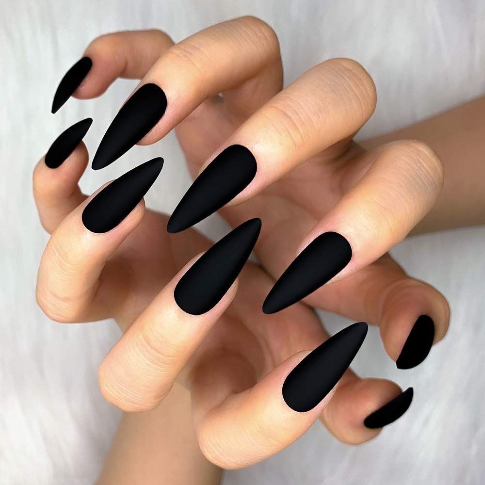Morily 24 uñas postizas mate de color puro medio largo de aguja almendra a presión en uñas postizas uñas postizas manicura artificial para mujeres y