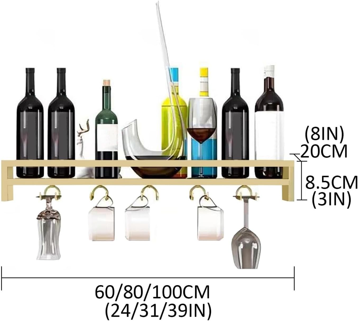 Estante de vino montado en la pared, moderno estante colgante de metal para botellas de vino, estante para copas de vino, estante de exhibición con
