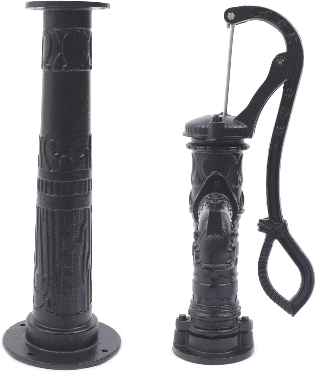 Bomba de agua manual de jardín con base de soporte, bomba de jarra de 2.0 x 6.2 x 26.3 pulgadas y soporte de bomba de 27 pulgadas, bomba de jarra de