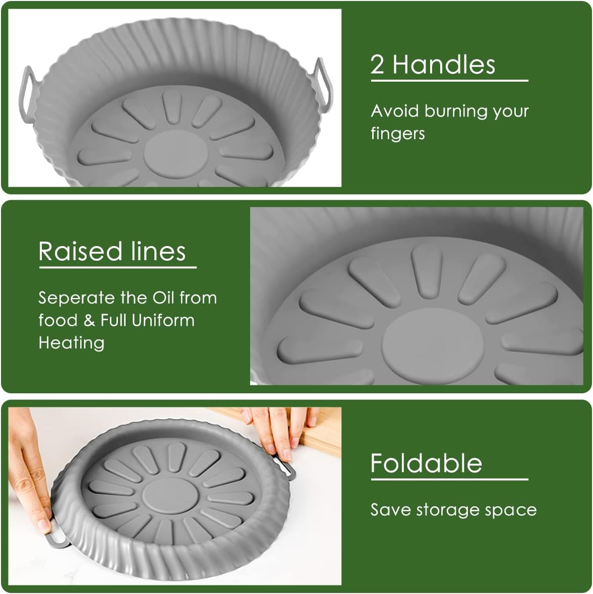 Paquete de 3 forros de silicona para freidora de aire de 8.6 pulgadas, reutilizables, cesta de silicona para freidora de aire, resistente al calor,