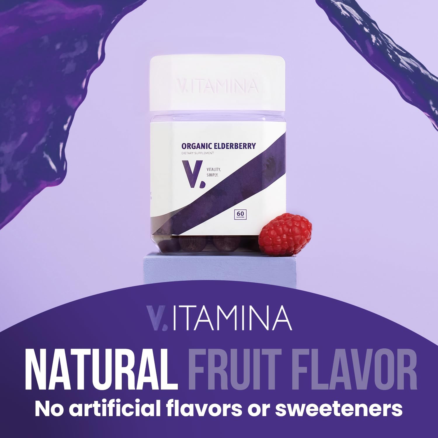 V ITAMINA Gomitas orgánicas de saúco con vitamina C y zinc, gomitas de saúco Sambucus para adultos y niños, suplemento de apoyo inmunológico,