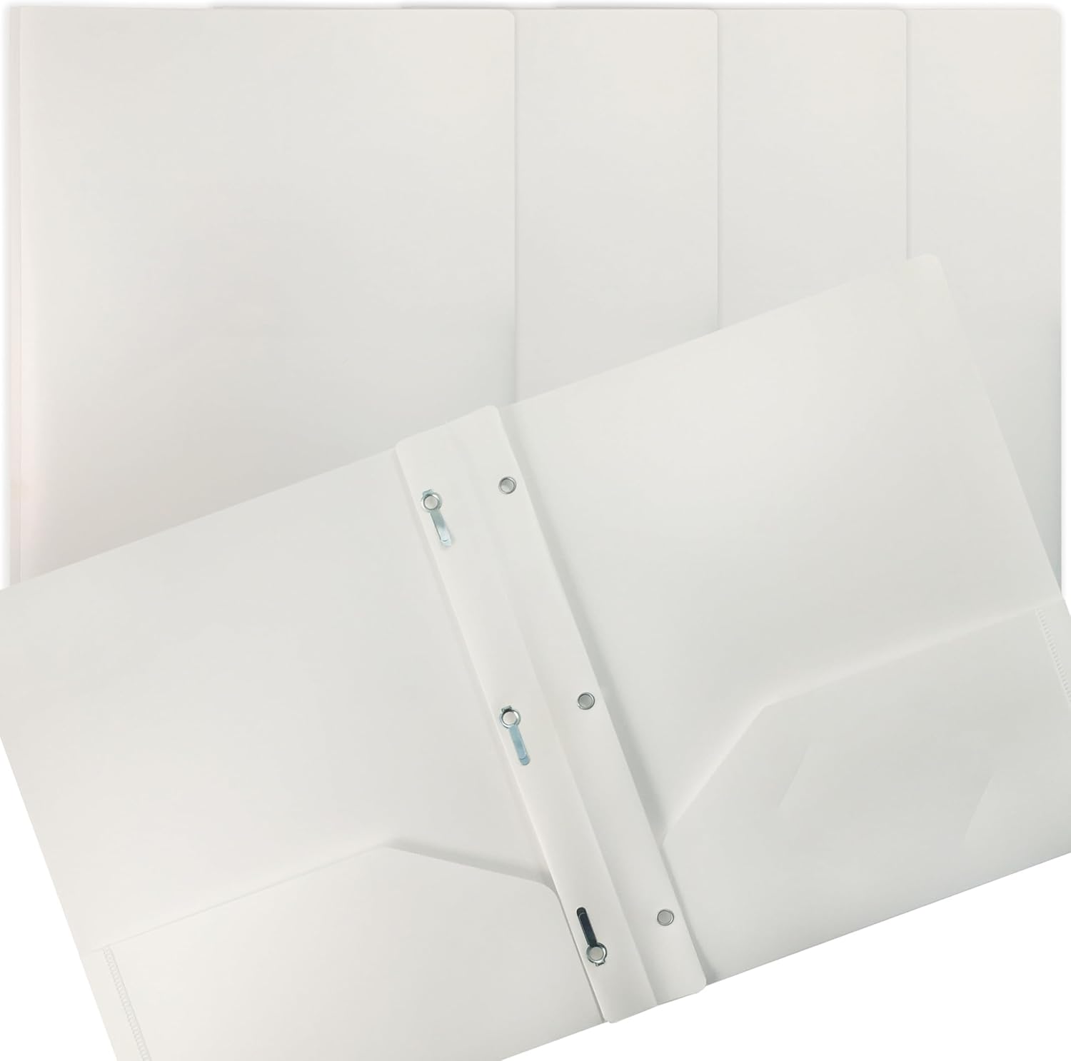 Better Office Products Carpetas de plástico blanco con 2 bolsillos, 24 unidades, pesadas, tamaño carta, carpetas de polietileno con 3 pinzas de