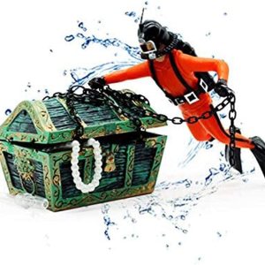 Saim Treasure Chest & Diver – Adorno de acuario con movimiento de burbujas de aire de acción en vivo Saim Treasure Chest & Diver – Adorno de acuario con movimiento de burbujas de aire de acción en vivo