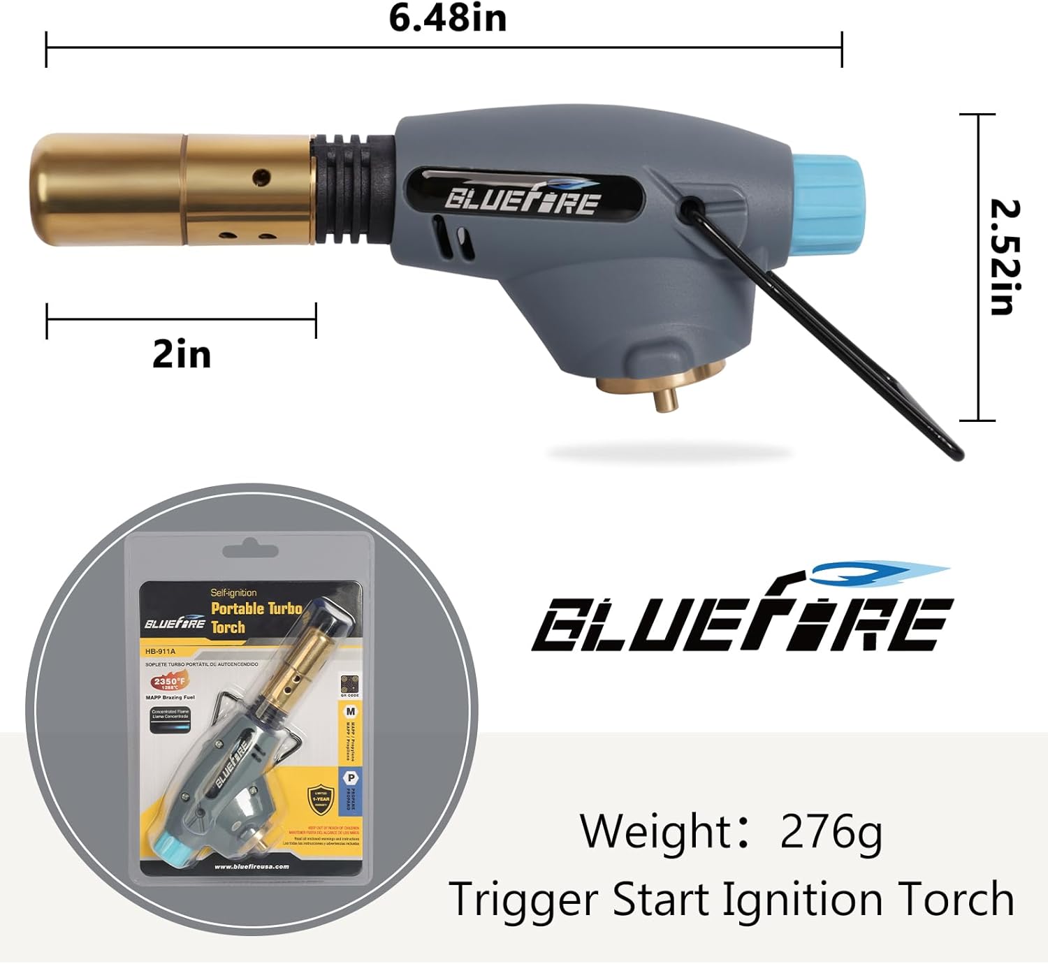BLUEFIRE MAPP MAP PRO Cilindro de gas propano para soldadura, reparación de fontanería, reparación de plomería, vidrio de iluminación