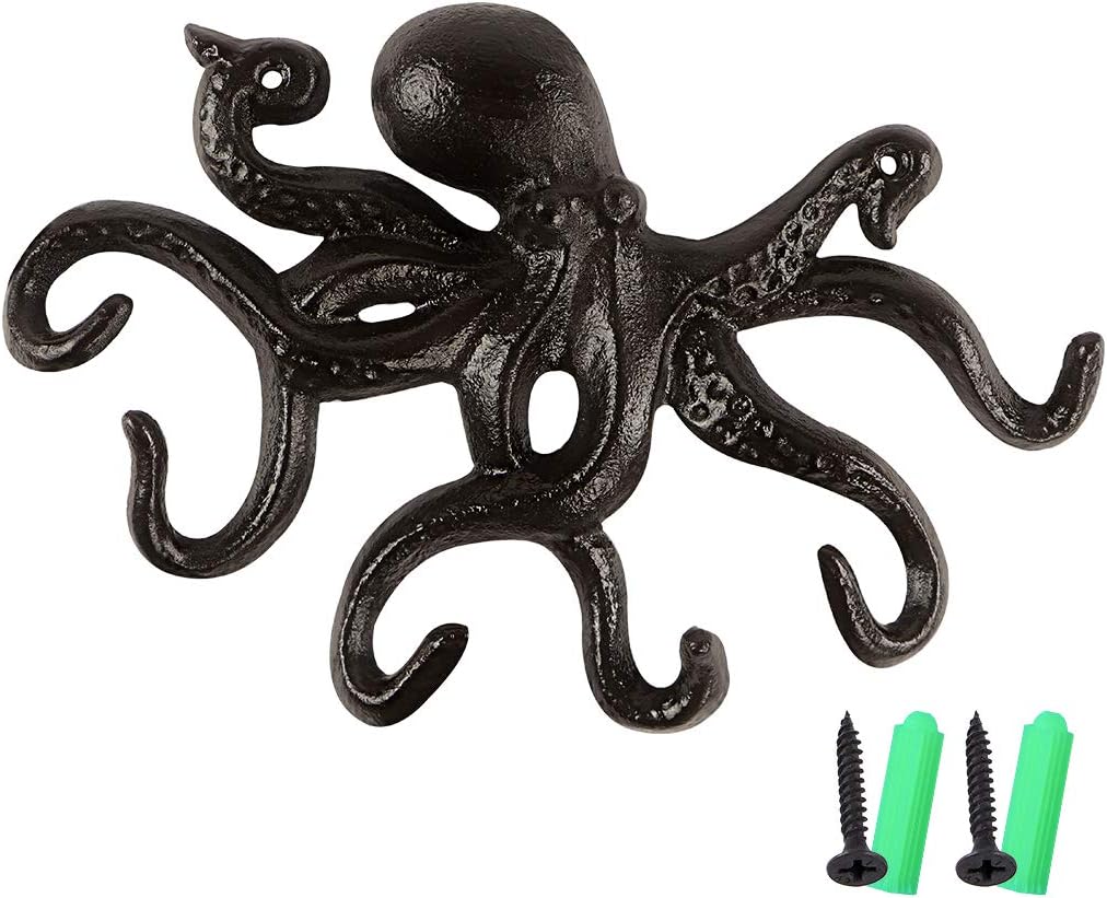 MDLUU Gancho de pulpo – Soporte náutico para llaves de pared, gancho de hierro fundido antiguo para abrigo, toalla de mano, bata de baño, chaqueta