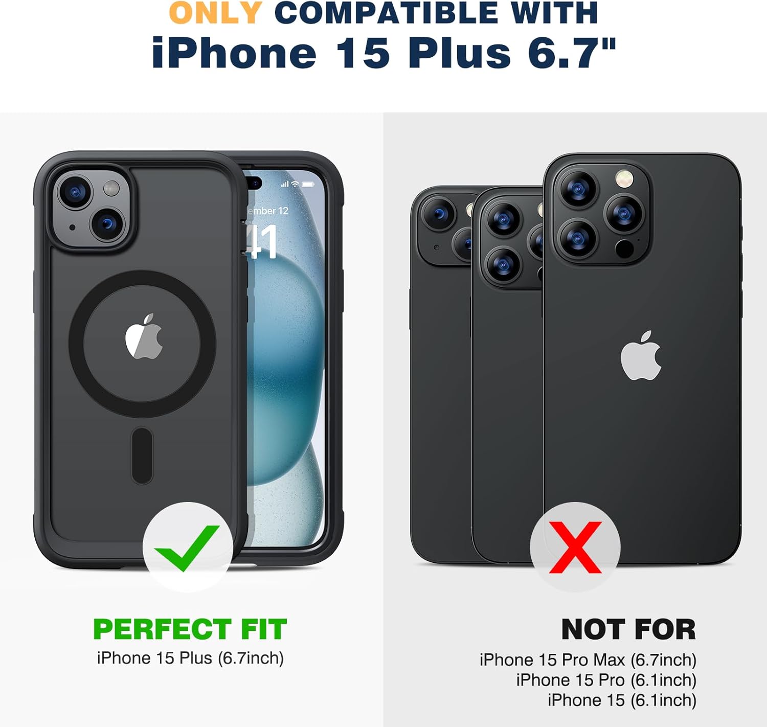 Diaclara Funda diseñada para iPhone 15 Plus de 6.7 pulgadas, compatible con MagSafe, funda magnética resistente de cuerpo completo con protector de