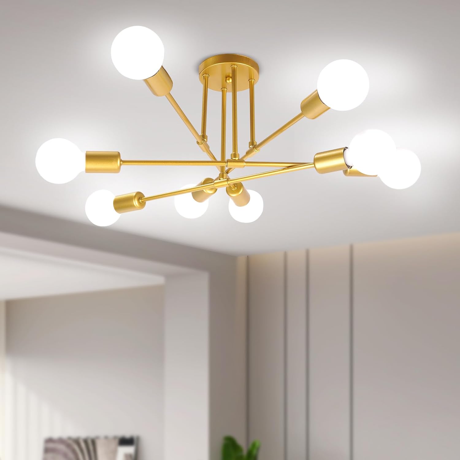 Moderno Sputnik – Lámpara de techo con 8 luces, lámparas de techo semiempotradas de mediados de siglo, para dormitorio, comedor, cocina, oficina