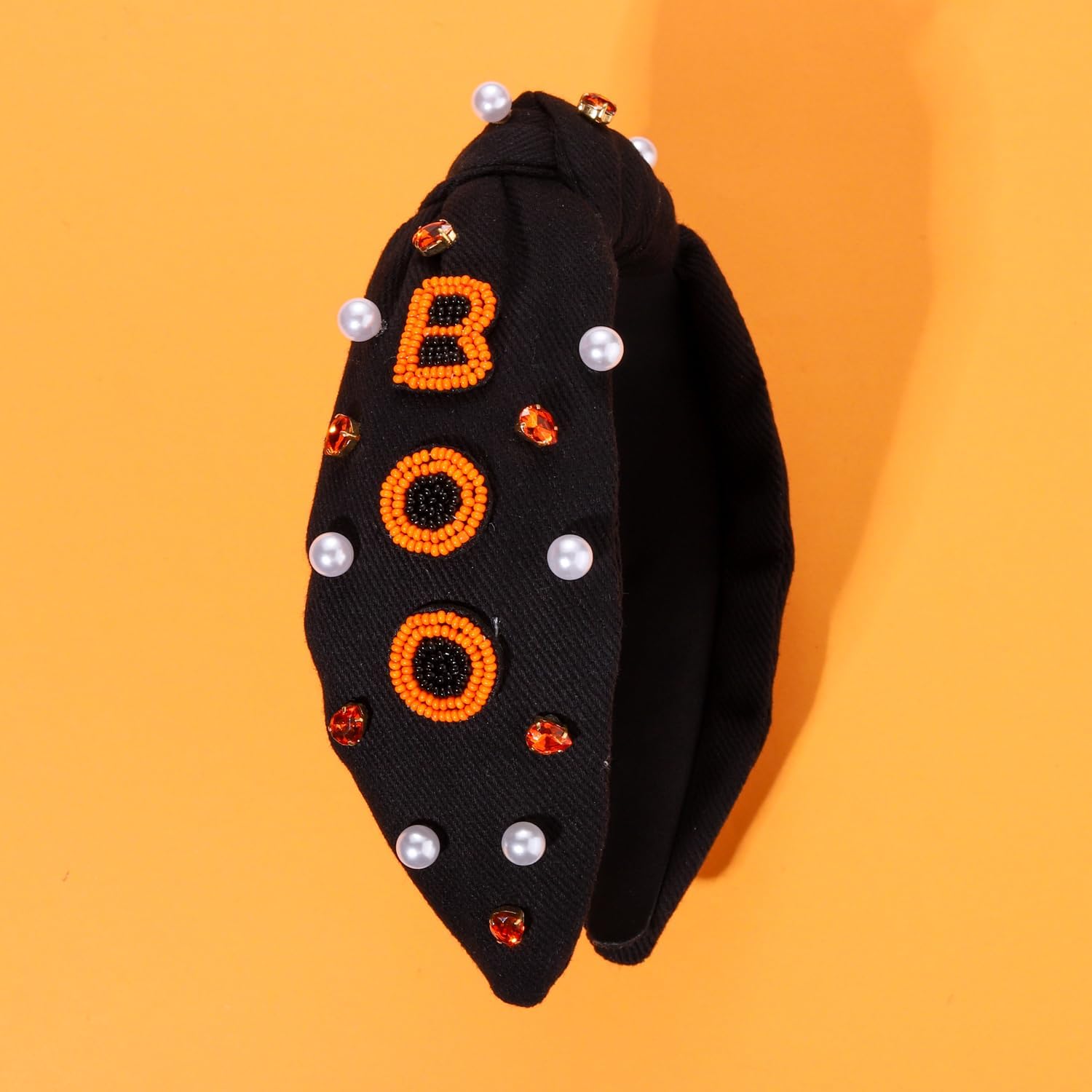 NVENF Diadema de Halloween para mujer, accesorios con cuentas de calabaza, fantasma, boo, diadema con diamantes de imitación, diadema anudada de