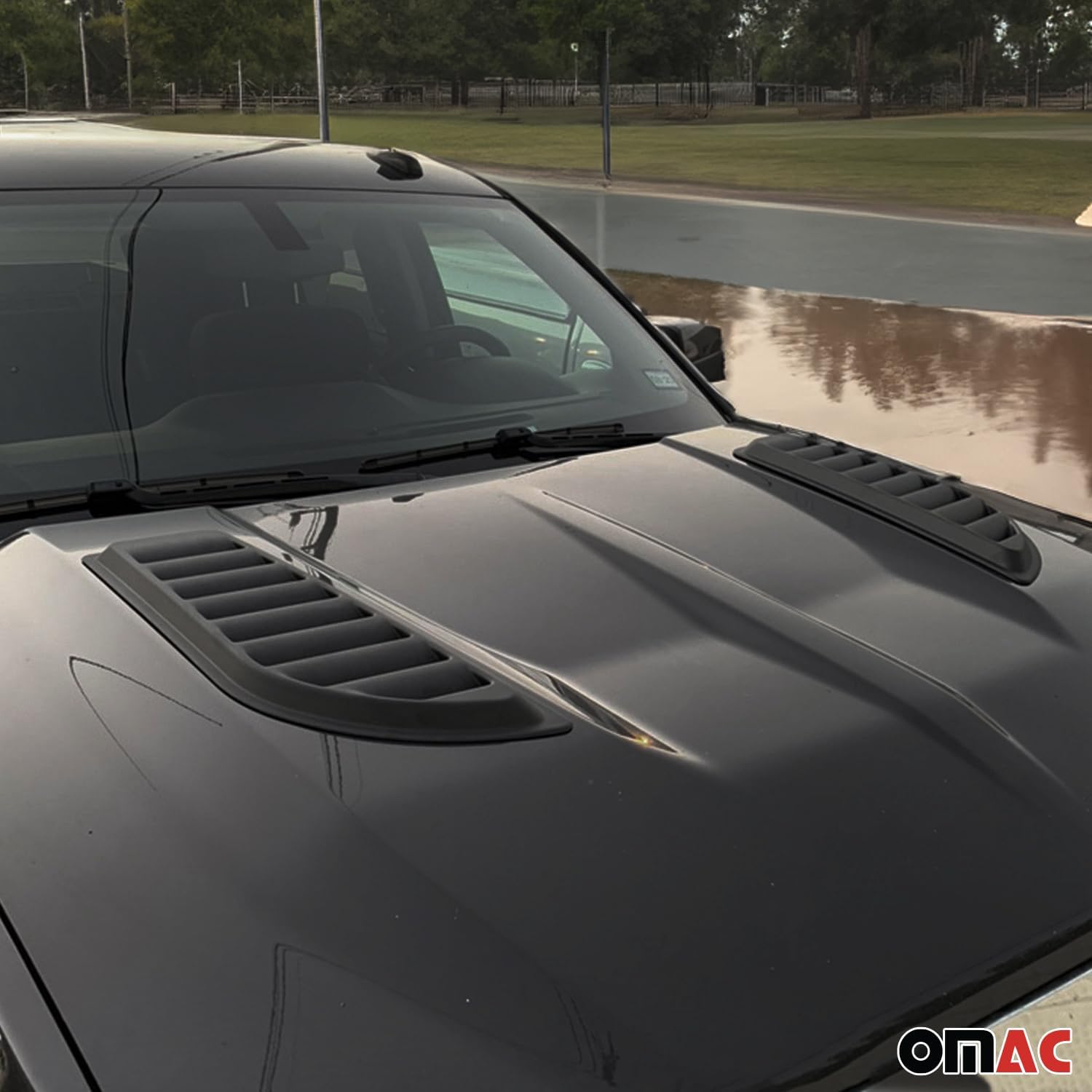OMAC Cuchara decorativa de capó de entrada de flujo de aire para Chevy Silverado 2017-2019, cubierta de ventilación de capó, 2 piezas, color negro