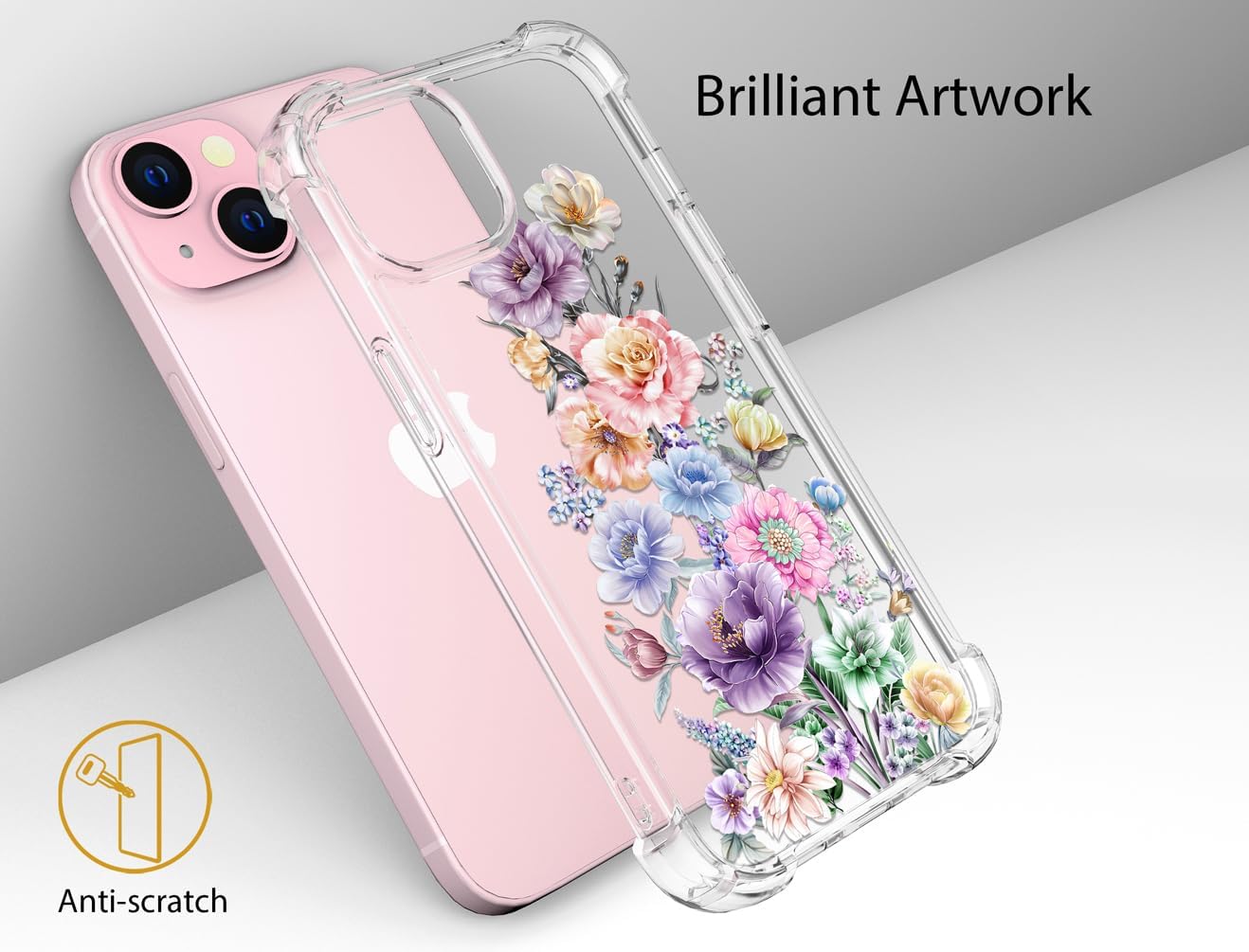 Funda compatible con iPhone 15, diseño floral lindo transparente para mujeres, niñas de diseñador, funda transparente de diseño floral, teléfono 15