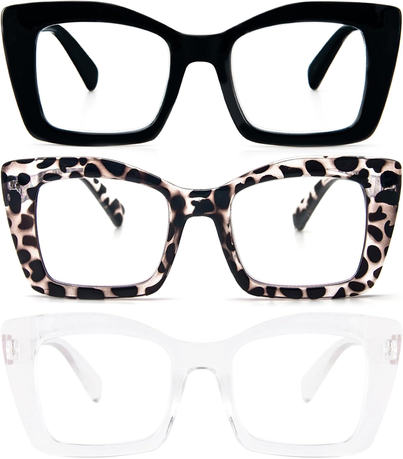 REAVEE Lentes de lectura cuadrados de gran tamaño, estilo Oprah, para mujer, bloqueo de luz azul, marco grande, para lectores de computadora,