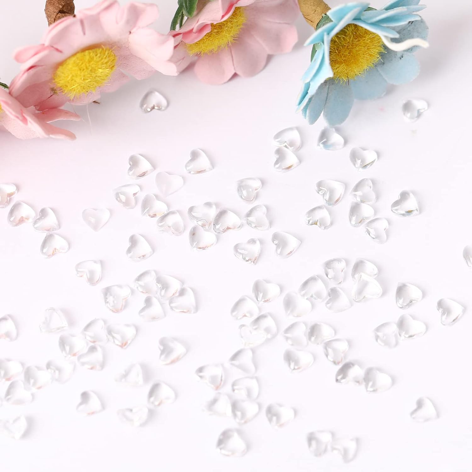 200 dijes de arte de uñas de corazón transparente, diamantes de imitación de corazón 3D de tamaño mixto para uñas, gemas de corazón para uñas