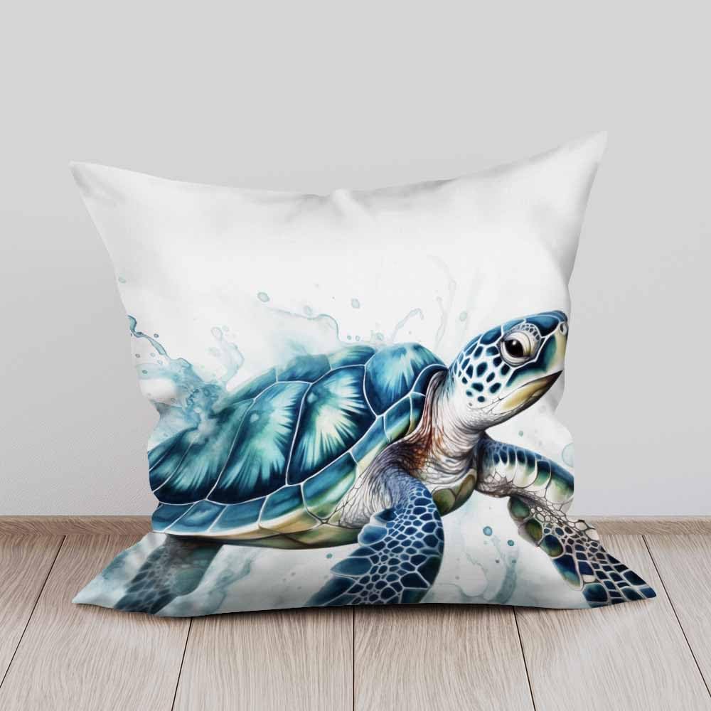 Beabes Juego de 2 fundas de almohada cuadradas de tortuga marina azul con pintura en acuarela, para sofá, dormitorio, automóvil, sala de estar, 18 x